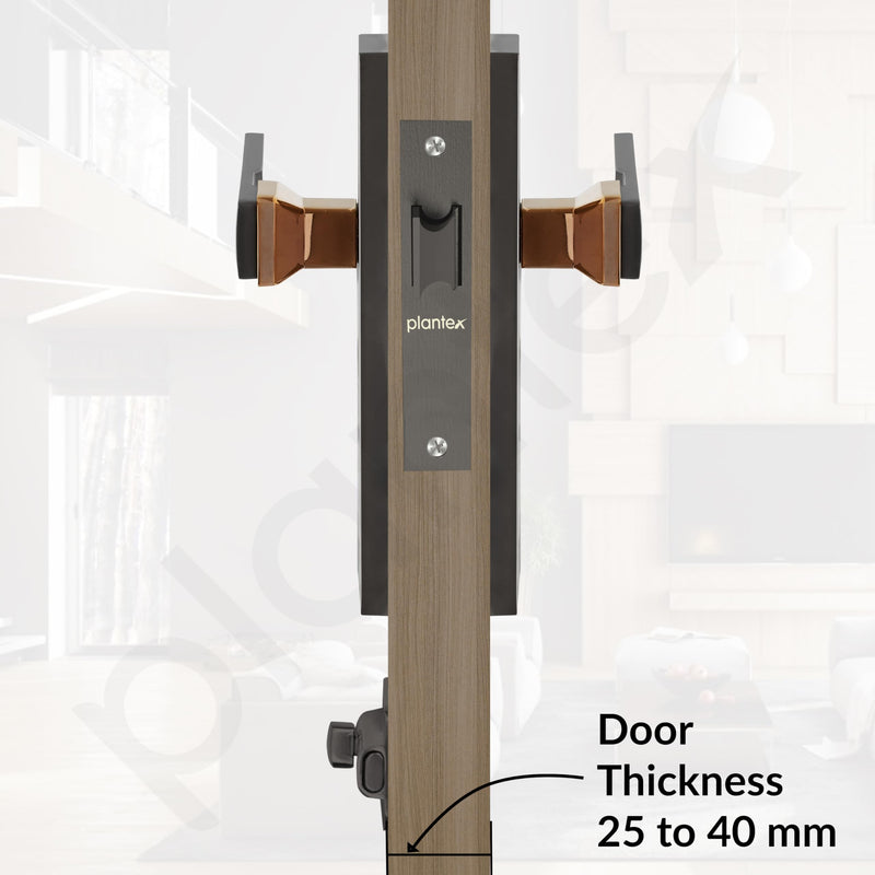 Plantex Heavy Duty Door Lock “ Bathroom Door Lock/Mortise 8inch Keyless Plate Handle Set for Home/Bathroom/Store Room/Balcony/Office with Baby Latch (8116, Satin Black & PVD Choco)-5
