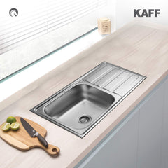 Kaff KSD 10 SBD Single Bowl with Drain Board Stainless Steel Sink Anti Condensation Coating Thick Sound Reduction pad on