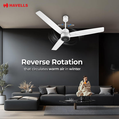 Havells FAB BLDC ULED Ceiling Fan 1200mm, 5 star, LED Speed Indicator, 380 RPM, Up to 65% Savings, Reverse Rotation,4 Speed Modes, Low Wattage 30W, Low Noise, Air Flow:225 CMM, 3 Year Warranty, White