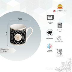 Clay Craft Fine Ceramic Melon Noir Tea/Coffee Cup Set of 6-220 ml Each (N403) Perfect for Afternoon Tea, Gifts, and Home Decor, Elegant Ceramic Mugs, Modern Milk Mugs, Coffee Mugs,
