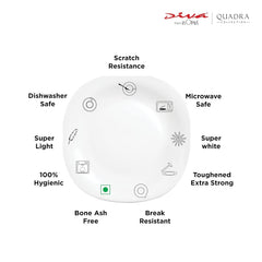 La Opala Diva Quadra Collection Opal Glass Crockery | Full Plate Set of 6 Golden Shades | Square Dinner Plate for Dining & Gifting | Microwave Safe | 100% Vegetarian | Extra Strong | Light & White