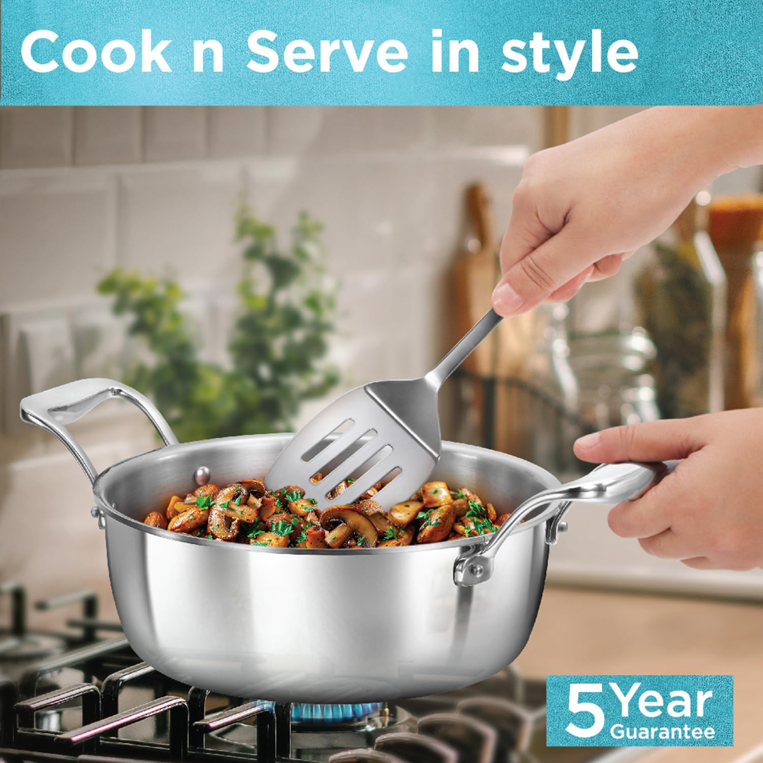 Hawkins 3L Pro Triply Stainless Steel Cook N Serve Bowl with Steel Lid, Silver (PSC30S)