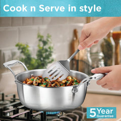 Hawkins 3L Pro Triply Stainless Steel Cook N Serve Bowl with Steel Lid, Silver (PSC30S)