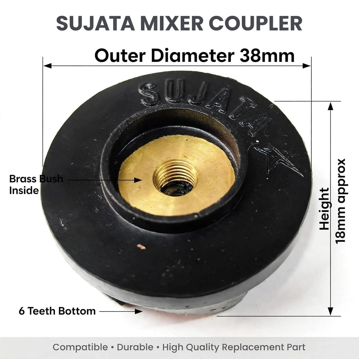 Jar Rubber Coupler with Brass Bush (38 mm) - Pack of 2 | Compatible with Sujata Mixer Grinder