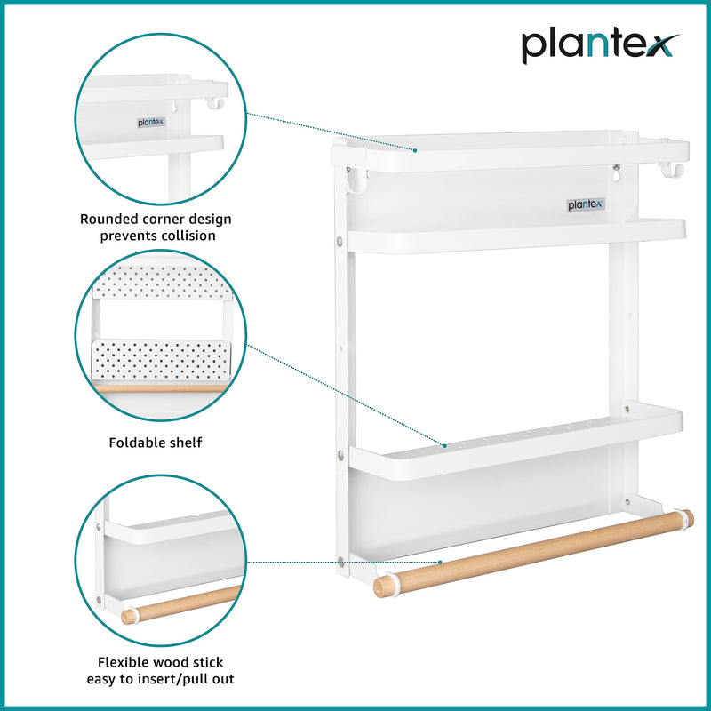 Plantex GI Steel Multi-Purpose Magnetic Shelf for Home/Fridge Organizer Spice Rack with Paper-Towel Holder/Kitchen Rack for Refrigerator (Small-White)-5