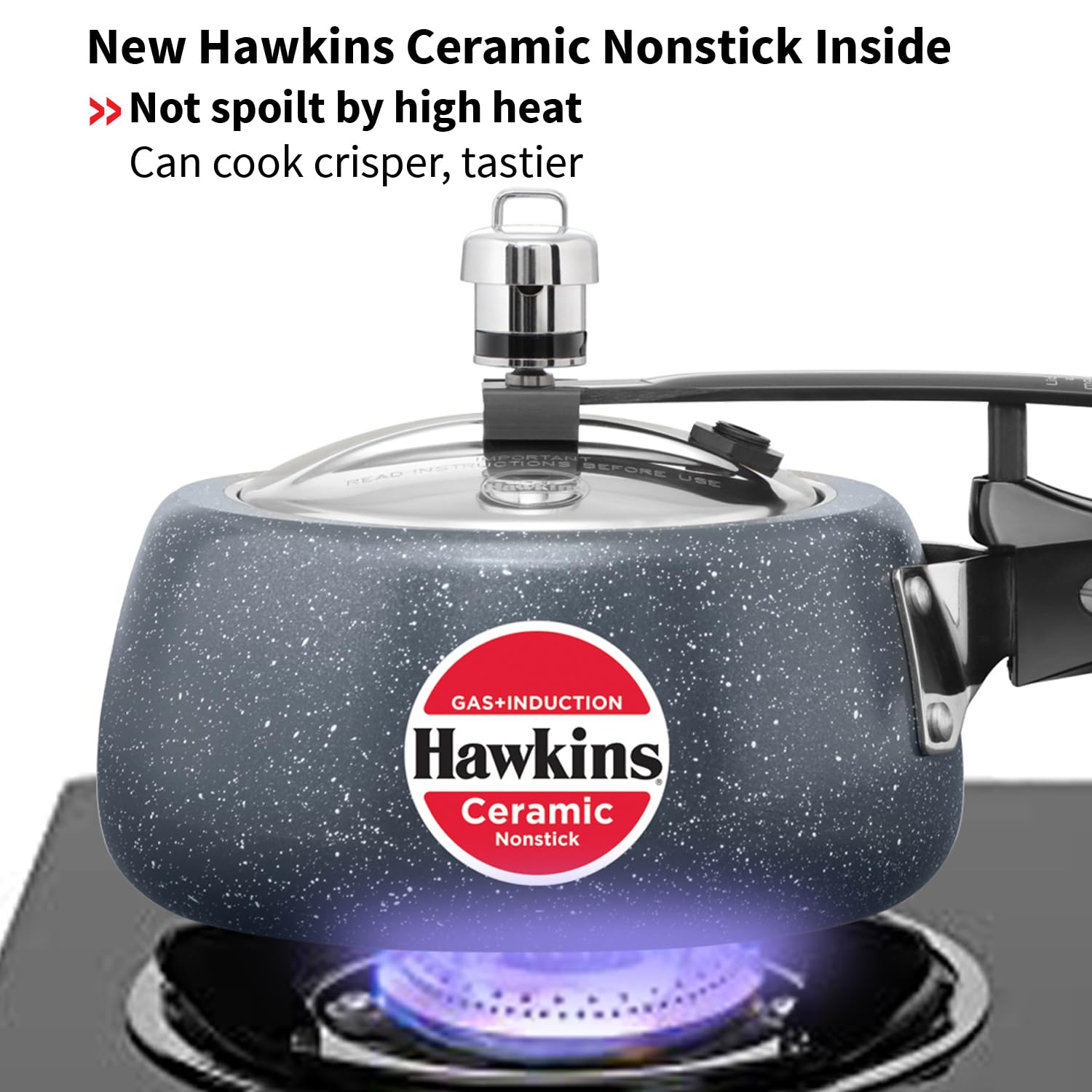 Hawkins 1.5 Litre Ceramic Nonstick Pressure Cooker, Induction Inner Lid Baby Cooker, Granite Contura shaped Cooker, Blue (ICC15)