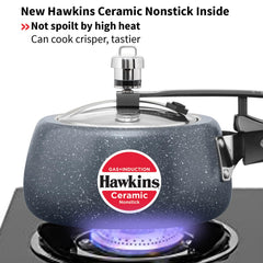 Hawkins 1.5 Litre Ceramic Nonstick Pressure Cooker, Induction Inner Lid Baby Cooker, Granite Contura shaped Cooker, Blue (ICC15)