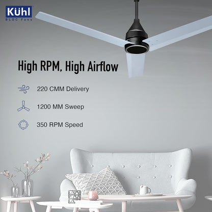 KUHL Arctis A4 1200 mm BLDC 65% Power Saving BLDC Ceiling Fan With Remote | BEE 5 Star Rated & ISI Marked | High Air Flow | 5 Year Warranty on Motor | Silver Mist