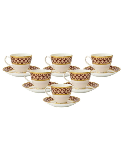 Clay Craft Fine Royal Velvet Cup & Saucer Set of 12 (6 Cups + 6 Saucers) - 180 ml Each