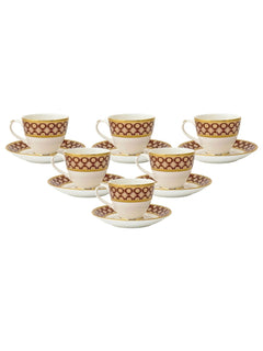 Clay Craft Fine Ceramic Cup & Saucer Set of 12-6 Cups & 6 Saucers - 180 ml Each (King Velvet RV904)