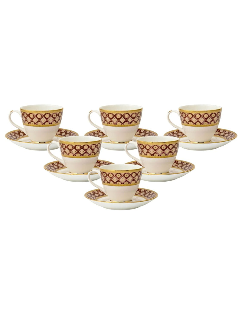 Clay Craft Fine Ceramic Cup & Saucer Set of 12-6 Cups & 6 Saucers - 180 ml Each (King Velvet RV904)