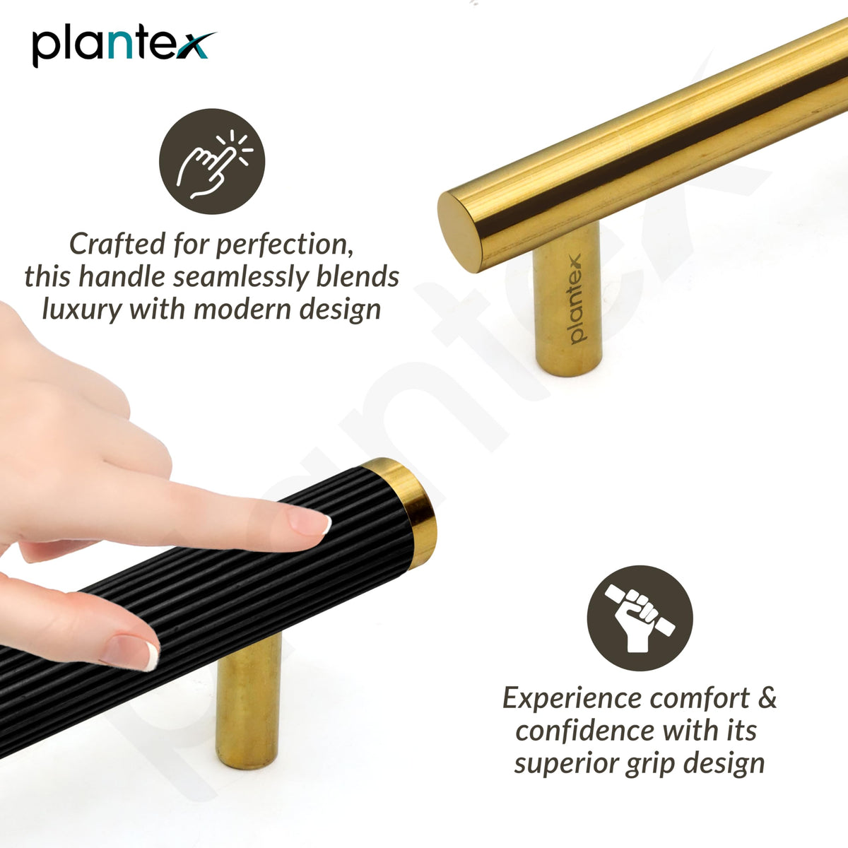 Plantex Stainless Steel & Aluminium Cabinet Handle/96mm Wardrobe Door Handle/Cupboard Pull-Push Handles for Home/Office - Pack of 2 (Black & Gold)-4