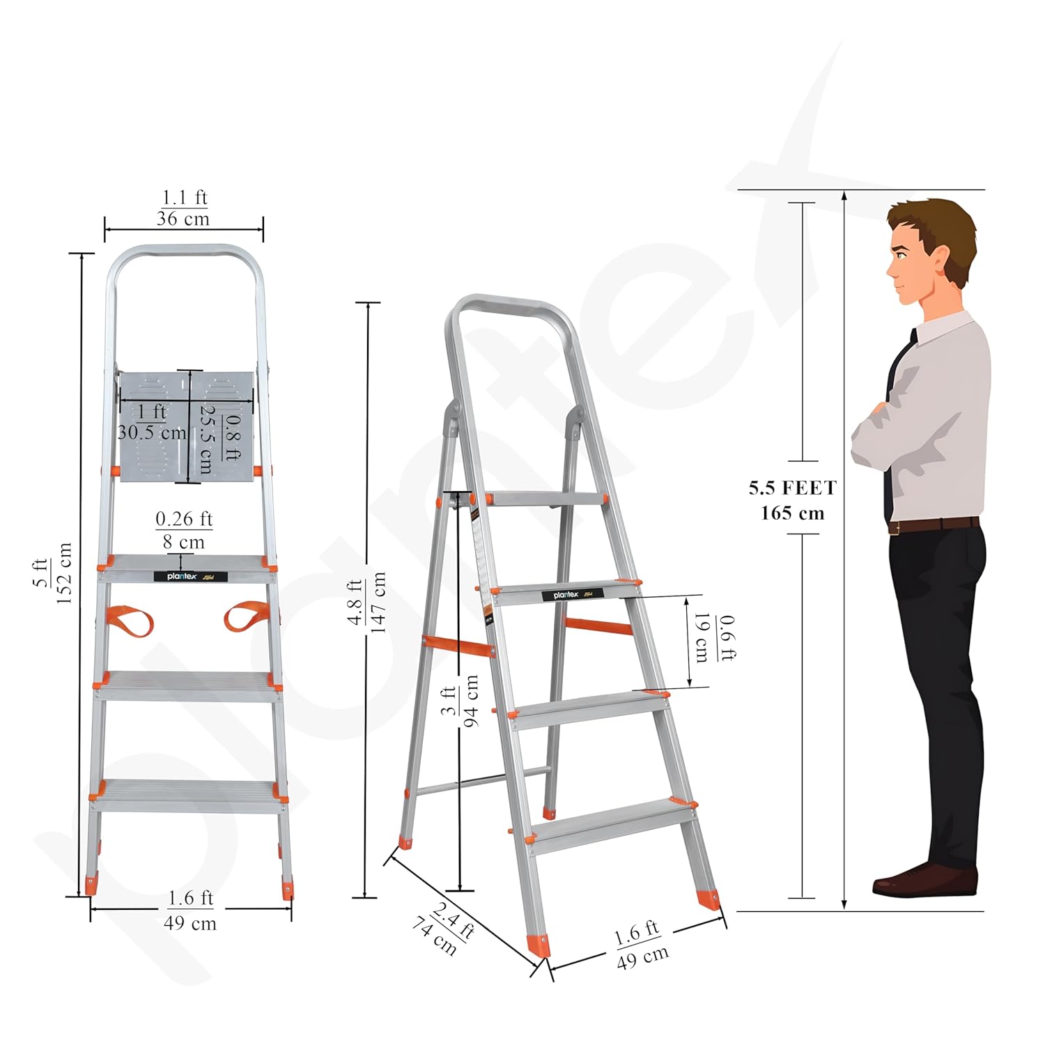 Plantex Legend 4 Step Ladder for Home/Anti-Slip Steps/Easy to Fold Aluminium Ladder/Capacity Upto 150 kg (Orange-Chrome)