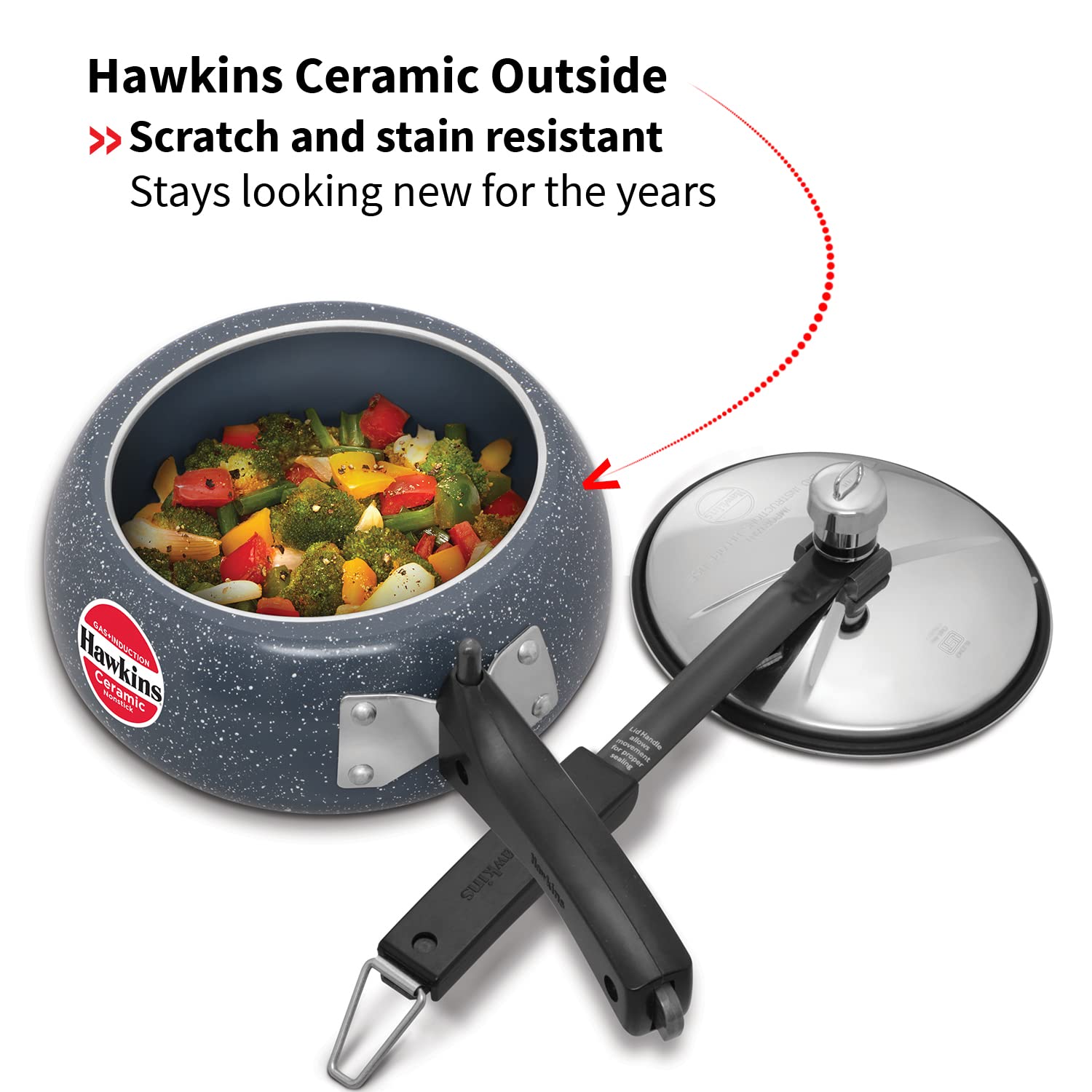 Hawkins 2 Litre Ceramic Nonstick Pressure Cooker, Induction Inner Lid Cooker, Granite Contura shaped Cooker, Blue (ICC20)