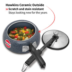 Hawkins 2 Litre Ceramic Nonstick Pressure Cooker, Induction Inner Lid Cooker, Granite Contura shaped Cooker, Blue (ICC20)