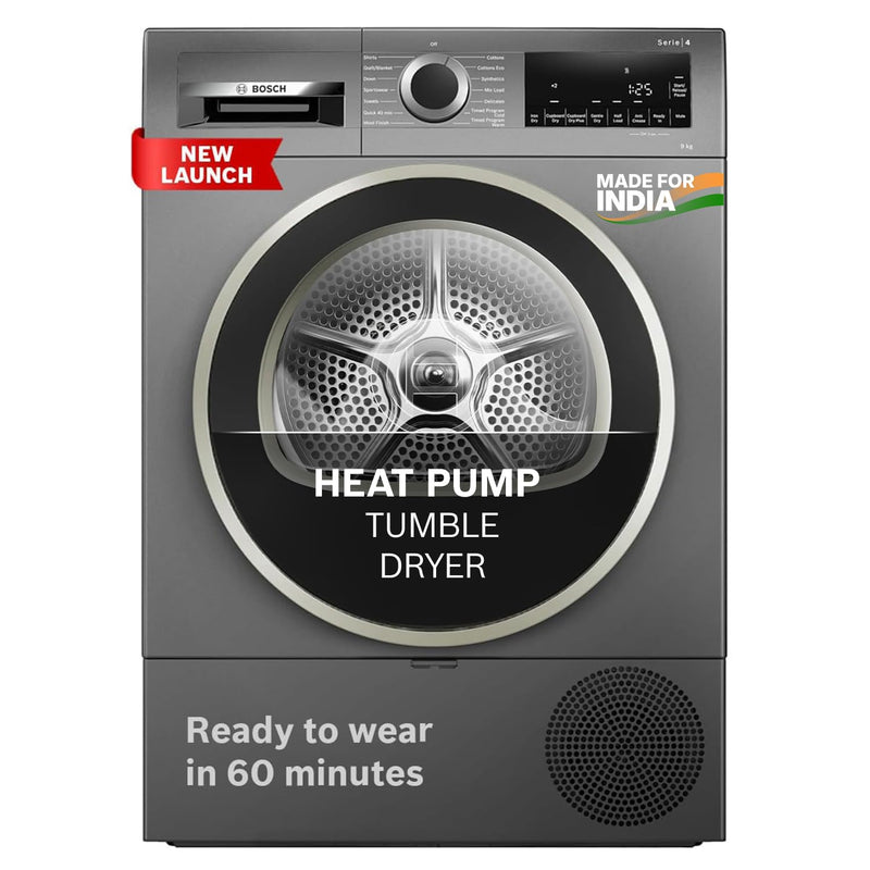 Bosch 9 kg Front Load Fully-Automatic Heat Pump Tumble Dryer, 100% Drying, 5 Drying Options, Reduces 99.9% Allergens, Re