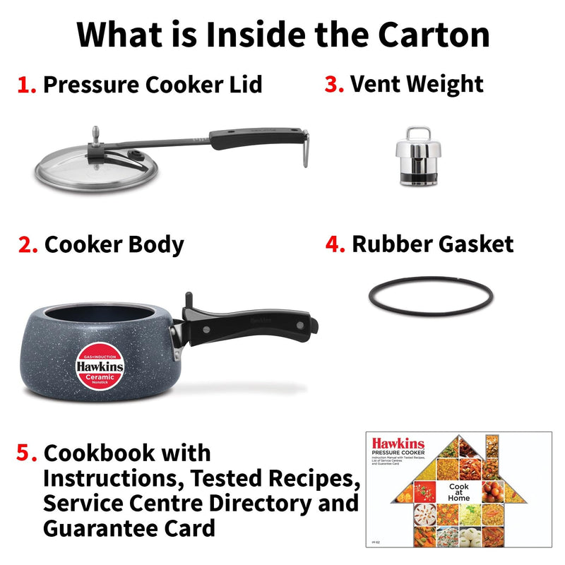 Hawkins 1.5 Litre Ceramic Nonstick Pressure Cooker, Induction Inner Lid Baby Cooker, Granite Contura shaped Cooker, Blue (ICC15)