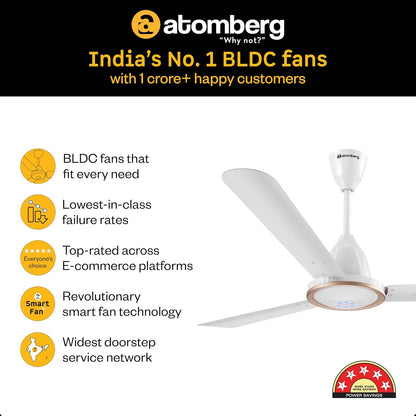 atomberg Erica Artesta 1200mm India's No.1 BLDC Ceiling Fan with Remote | BEE 5-star | Best Air Delivery | Newly Launched | Low noise | LED Speed Indicator | 3 Years Warranty| Gloss White