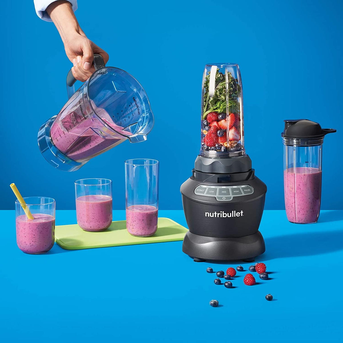Nutribullet 1200W Combo Blender, USA #1 Mixer, Grinder, Smoothie Maker, Food Processor, "The Original Nutribullet", 3 Unbreakable Jars, 1.8L Extra Large Pitcher & Tamper, 2yrs warranty (Dark Grey)