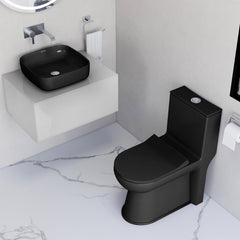 Plantex Ceramic Commode with Washbasin/Rimless Washdown Commode for Toilet/S Trap Western Toilet Combo/Bathroom Wash Basin - (Matt Black)-1