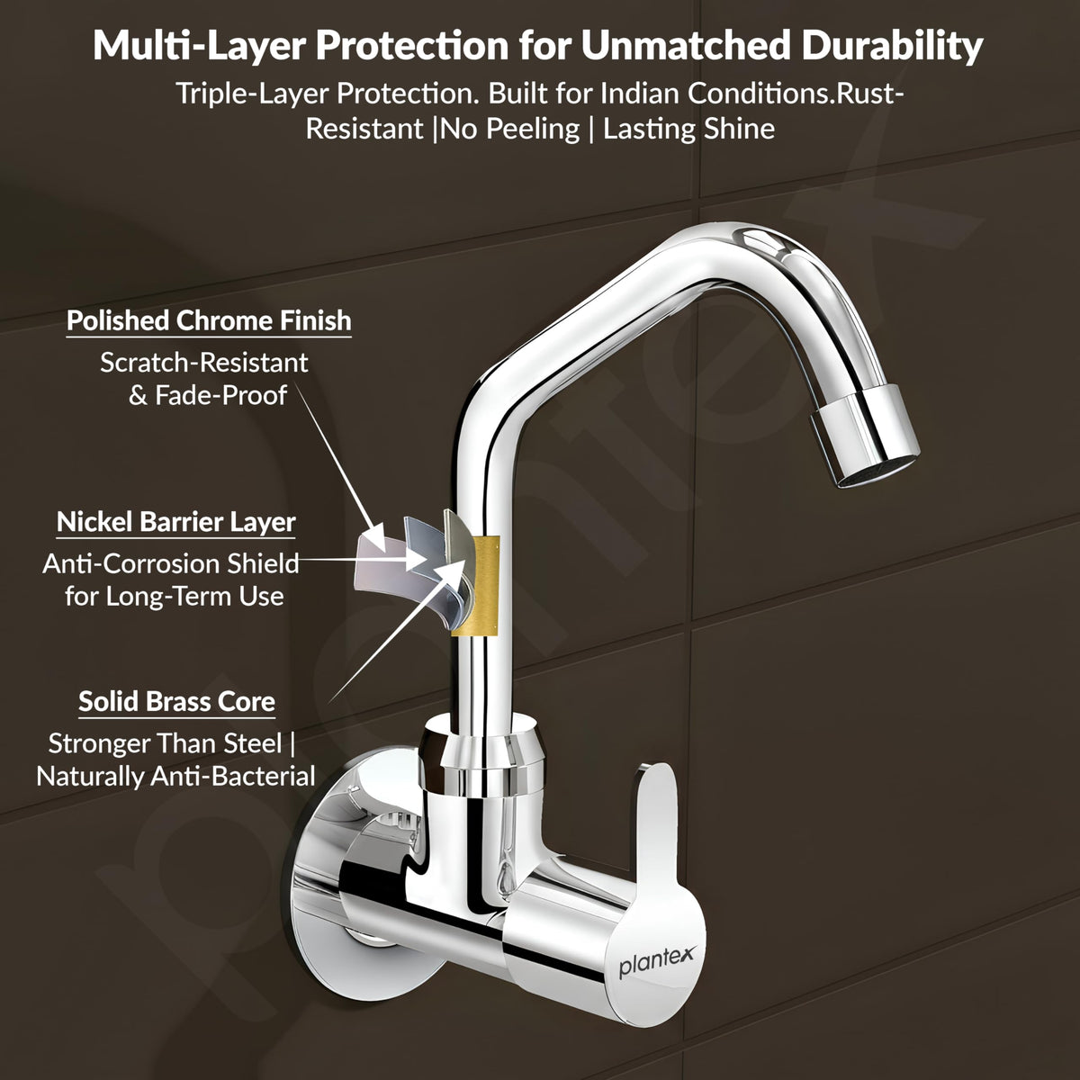 Plantex Pure Brass Kitchen Sink Tap with 360° Extended Swivel Spout/Basin Tap with Water Saving Aerator/Sink Tap for Kitchen Basin with Brass Wall Flange-7 Year Warranty (FLO-810- Chrome)-5