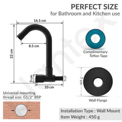 Plantex Single Lever Kitchen Sink Tap with Water Saving Aerator and Brass Spindle Tap/Quarter Turn Sink tap for Kitchen Basin with Wall Flange and Teflon Tape (Black)-4