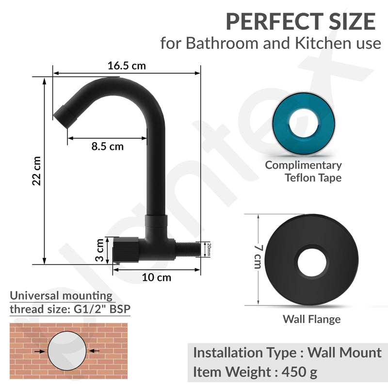 Plantex Single Lever Kitchen Sink Tap with Water Saving Aerator and Brass Spindle Tap/Quarter Turn Sink tap for Kitchen Basin with Wall Flange and Teflon Tape (Black)-4
