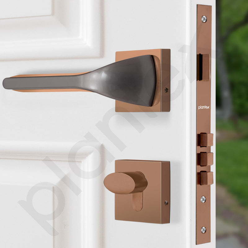 Plantex Heavy Duty Mortise Lock/Main Door Lock/Door Handle Set for Home/Office - Door Accessories- (APS-PT-009- Rose Gold - Satin)-4