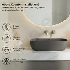 Plantex Wash Basin for Bathroom/Ceramic Basin/Rectangle Tabletop Basin/Wash Basin for Home/Restaurant (Cloud Grey - 18 x 13 x 5 Inch)-2