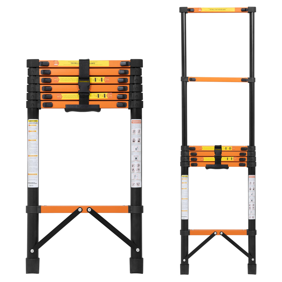 Plantex 2.7m (8.85 ft.) Telescopic Ladder/Carbon Steel 7-Steps Portable & Compact Ladder/Foldable Multipurpose Collapsible Ladder for Home & Outdoor Use - (Orange)-1