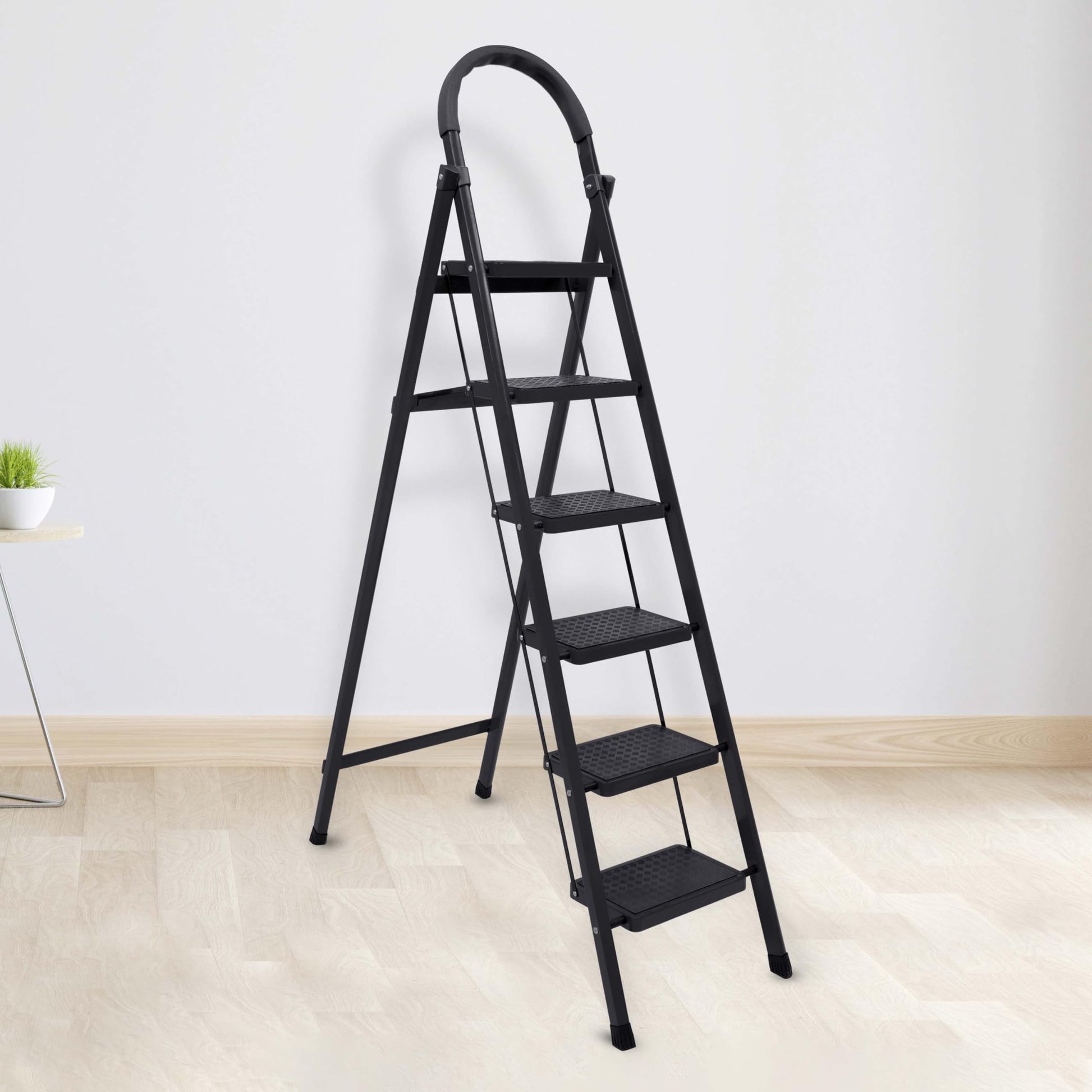 Plantex Cheston Premium GI Steel Foldable 4 Step Ladder for Home/Wide Anti Slip Steps (Black)