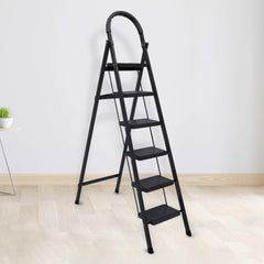 Plantex Cheston Premium GI Steel Foldable 4 Step Ladder for Home/Wide Anti Slip Steps (Black)