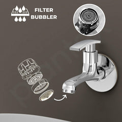 Plantex Bib Cock Water Tap for Bathroom with Brass Spindle and Water Saving Nozzle/Kitchen and Bathroom Accessories - Pack of 2 (Long Body-Chrome)-4