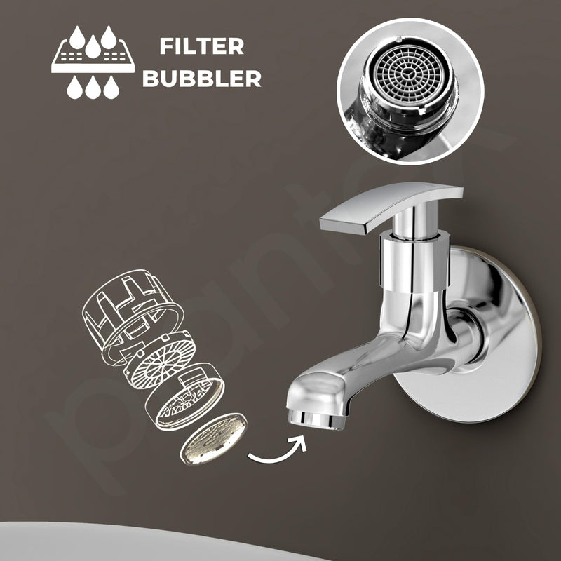 Plantex Bib Cock Water Tap for Bathroom with Brass Spindle and Water Saving Nozzle/Kitchen and Bathroom Accessories - Pack of 2 (Long Body-Chrome)-4