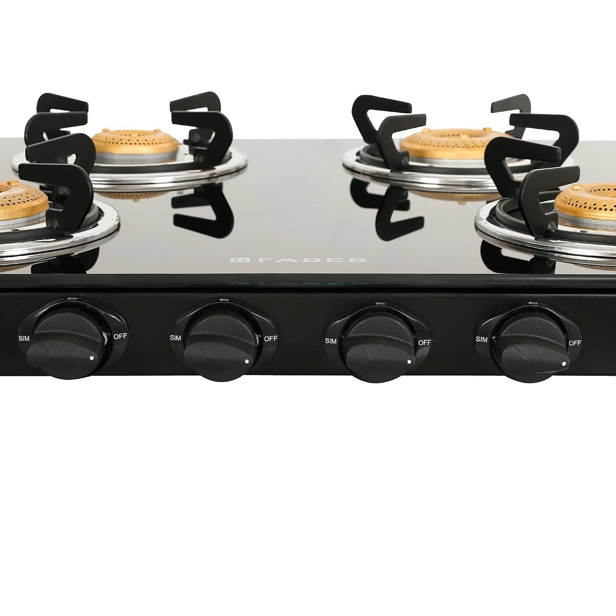 Faber high efficiency 4 Brass Burner gas stove, ISI Certified gas stove, with Jumbo Burner, Manual Ignition,double drip 