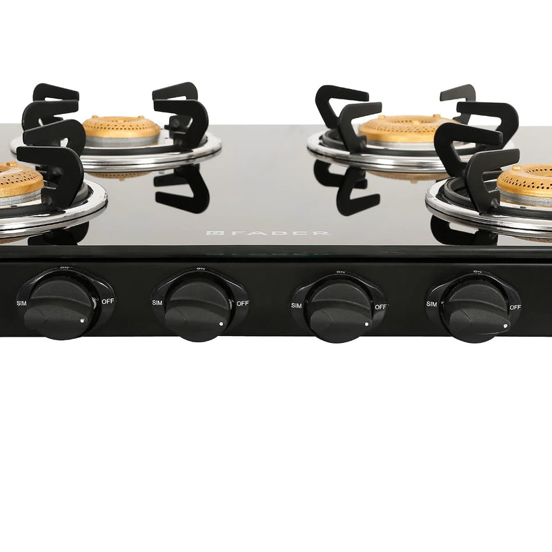 Faber high efficiency 4 Brass Burner gas stove, ISI Certified gas stove, with Jumbo Burner, Manual Ignition,double drip 