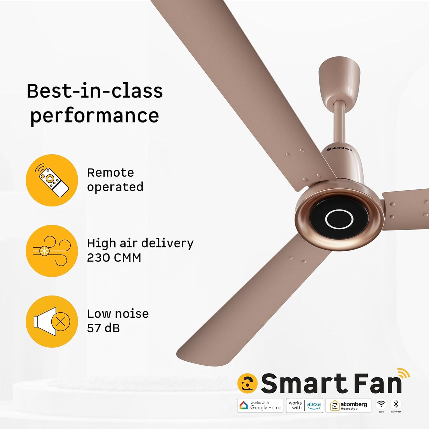 atomberg Studio Nexus Smart 1200mm BLDC Ceiling Fan with IoT & Remote Control | BEE 5-star | New Blade Design | High Air Delivery with Moonbeam Light | Low noise | 5 Year Warranty| Rose Gold