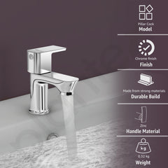 Plantex Pillar Tap for Bathroom with Water Saving Aerator and Brass Spindle/Single Lever Tap for Wash Basin with Teflon Tape/Tap for Table Top Deck Mount Pillar Tap - Pack of 1 (Chrome)-3
