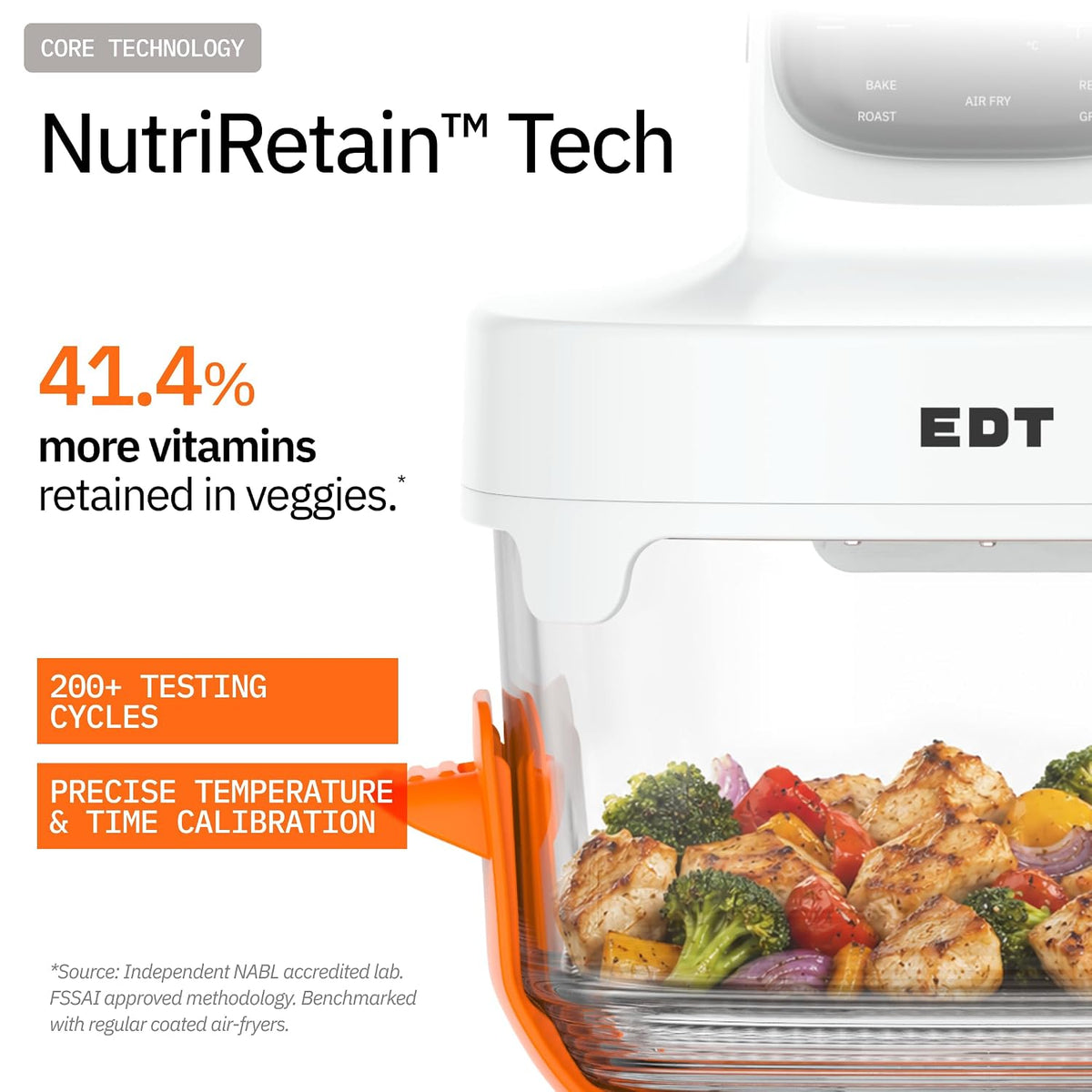 EDT Luma ZERO COATING PureGlass™ Air Fryer Oven | 4.5L + 2.5L Dual Bowl | NutriRetain™ | 6-in-1 Multi Function | 100% Toxin Free No Ceramic, PFAS, PTFE, PFOA | 1500W (Orange 4.5L + 2.5L)