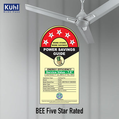 KUHL Arctis A1 1200 Mm 65% Power Saving Bldc Ceiling Fan With Remote | Bee 5 Star Rated & Isi Marked | High Air Flow | 5 Year Warranty | Grey