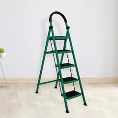 Plantex Cheston Premium GI Steel Foldable 4 Step Ladder for Home/Wide Anti Slip Steps (Black)