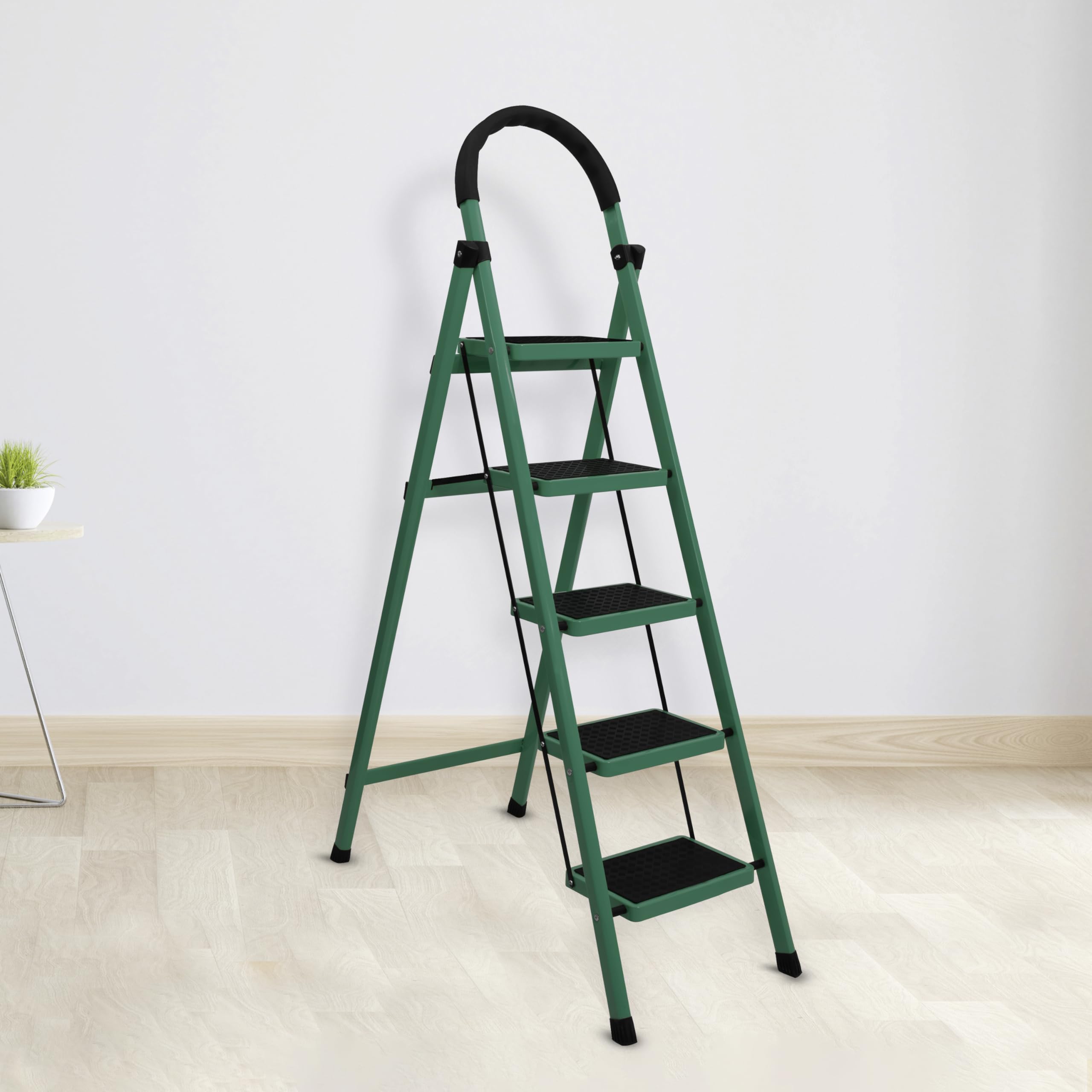 Plantex Cheston Premium GI Steel Foldable 4 Step Ladder for Home/Wide Anti Slip Steps (Black)
