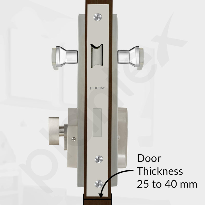 Plantex Heavy-Duty Door Lock Set - Main Door Lock Handle Set/Mortise Lock with 3 Keys, Brass Lock Body & Cylinder (8116 - Steel Satin & Chrome)-5