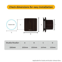 atomberg Studio Exhaust 6 Inches | Suitable for Bathroom, Kitchen | BLDC Motor | Easy to Clean | 2 Year Warranty (Dark Wood)