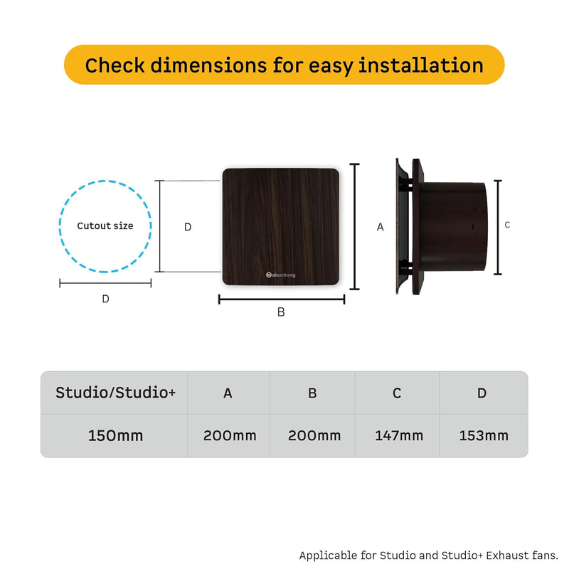 atomberg Studio Exhaust 6 Inches | Suitable for Bathroom, Kitchen | BLDC Motor | Easy to Clean | 2 Year Warranty (Dark Wood)