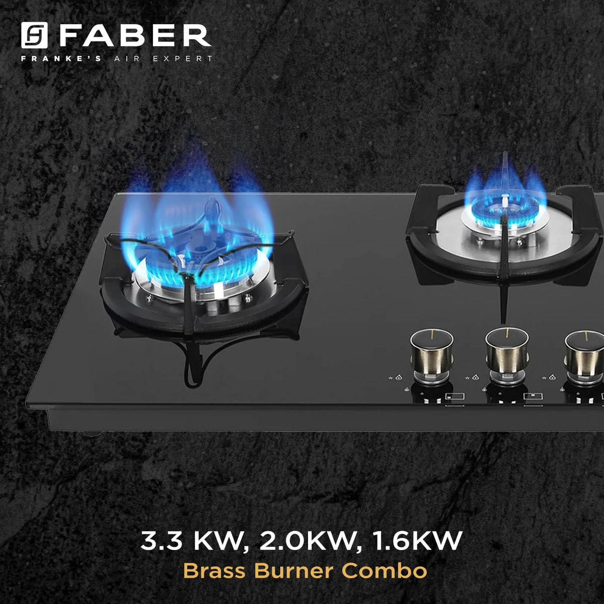 Faber Hob 3 Burner | Auto-Ignition | Spillage Proof | HOB SUPERIA HT903 BR AI |Metal Knobs | Pan Support |5 Yr Warranty 