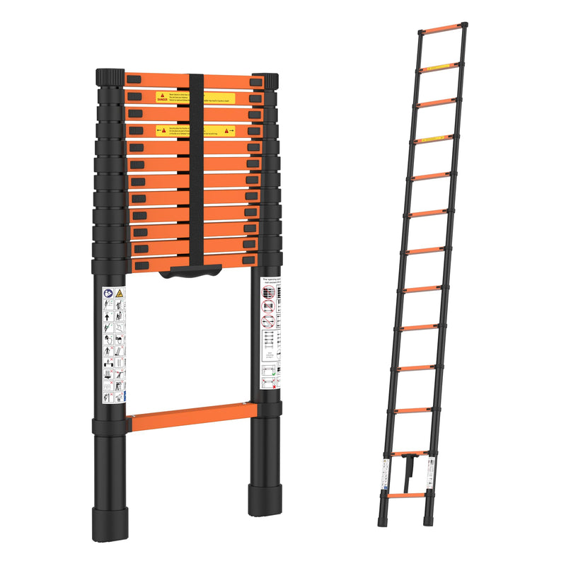 BonKaso VertiPro 3.8M(12.5Ft) Telescopic Ladder|Aluminum Ladder 13 Steps|Multipurpose for Home & Outdoor use with Self Lock Mechanism|EN131 Certified Max Load Capacity of 150kg