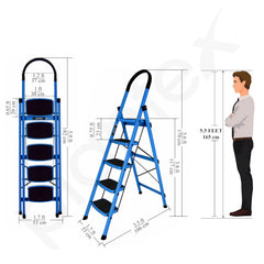Plantex Ladder for Home - Premium Steel Foldable 5-Step Ladder - Anti Skid Strong Steps with 5 Years Manufacturer Warranty (Blue & Black)