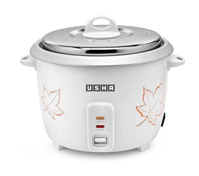 USHA Rc18Ss1 D 700 Watt 1.8 Litres Automatic Rice Cooker With Powerful Heating Element,Keep Rice Warm For 5 Hrs,Steamer,Trivet Plate&amp;More Accessories,5 Yrs Warranty (White),With Stainless Steel Lid