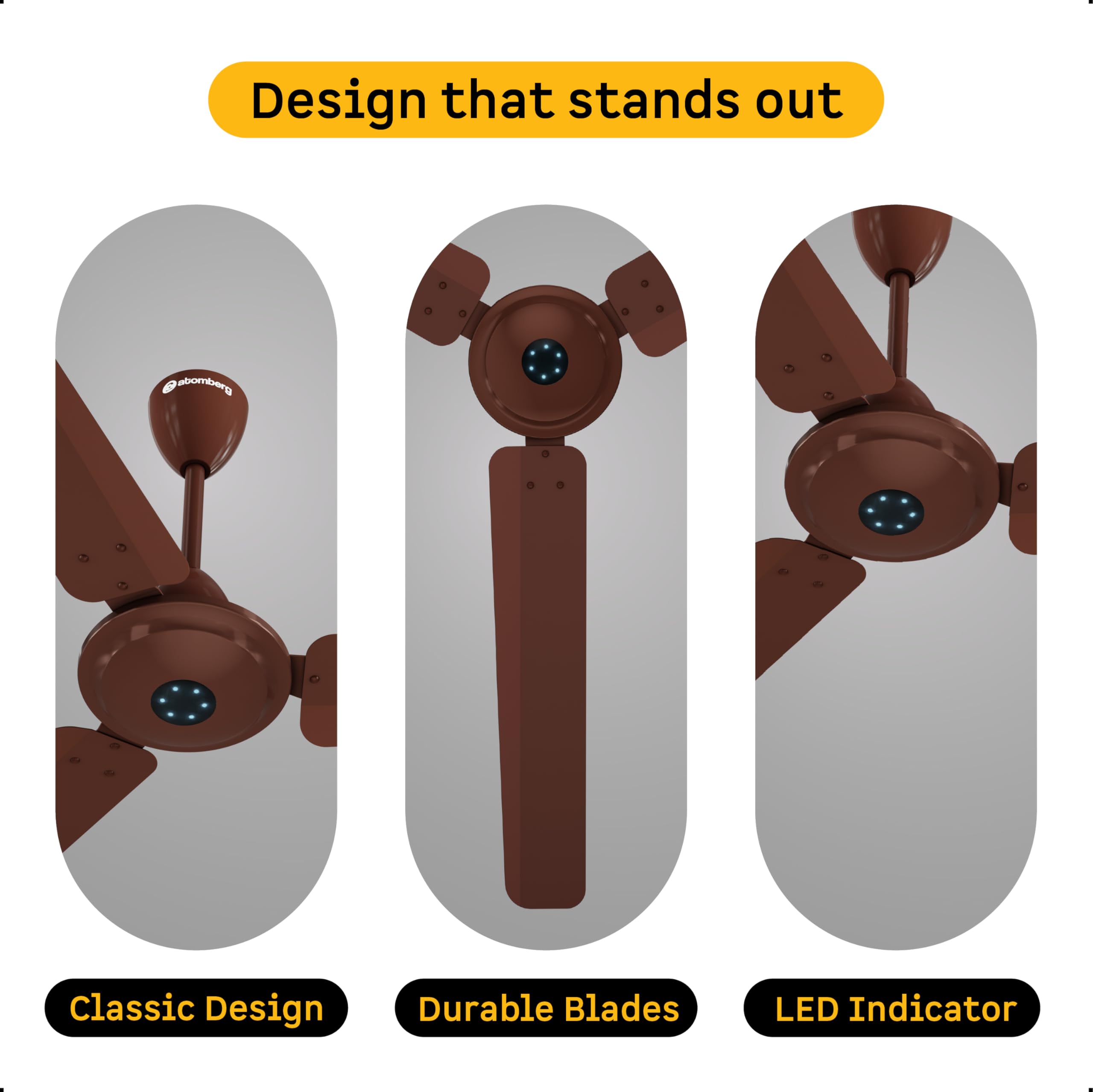 atomberg Ikano 900mm BLDC Ceiling Fan with Remote | BEE 5 star | High Air Delivery | LED Speed Indicator | Low Noise | Timeless Design with Power Saving | 3 Year Warranty | Gloss Brown